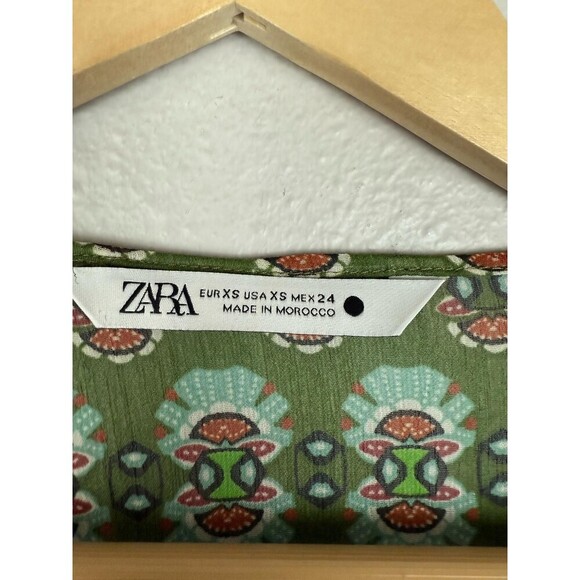 ZARA Zodiac Multicolor Printed Boho Blouse Shirt Bow Tie Sz XS Crystal Drops 143 - Picture 5 of 9